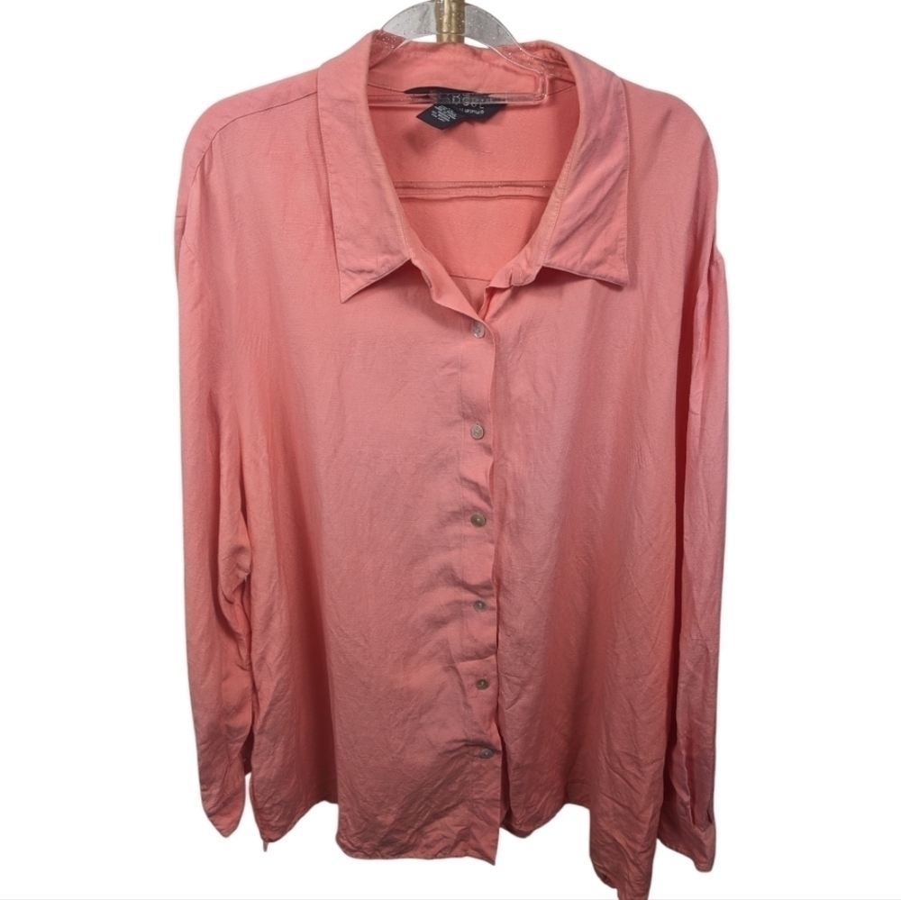 Dialogue Pink Button Down Linen Blend Shirt Sz 2X